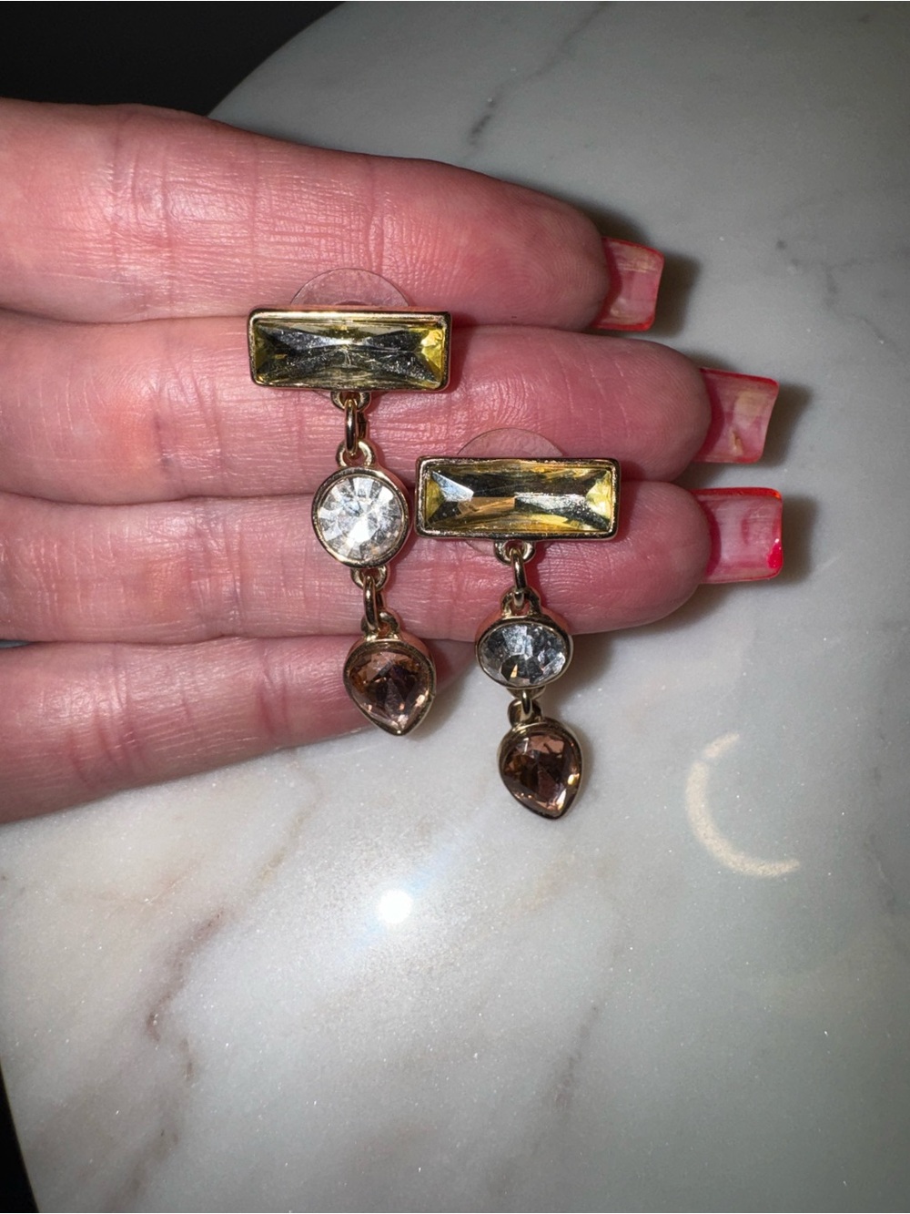 Gold-Tone Dangle Earrings with Clear and Champagne Stones